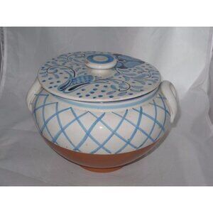Bellini Italy Tureen Bowl w/ Lid Handles Blue Flowers‎